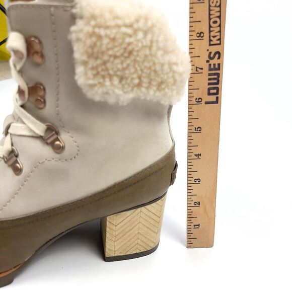 NEW Sorel Jayne Lux Waterproof Leather Sherpa Fur Chunky Block Heeled Booties 9 - Picture 8 of 9